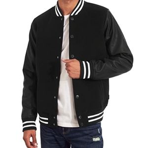 HOLLISTER Black Felt Varsity Bomber Jacket With Faux-Leather Sleeves